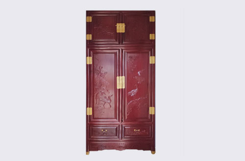宜城高端中式家居装修深红色纯实木衣柜
