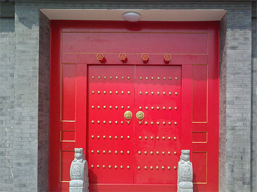 宜城中国传统四合院系列朱红色中式木制大门木作